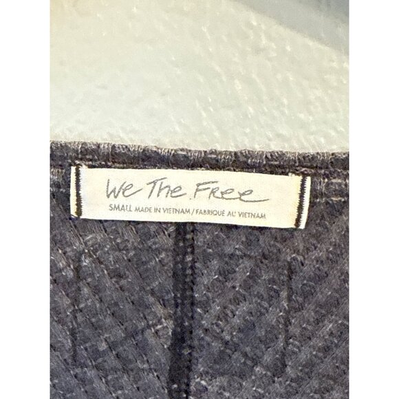 We The Free Oversized Gray Waffle Knit V-Neck Long Sleeve Top S - Picture 2 of 5